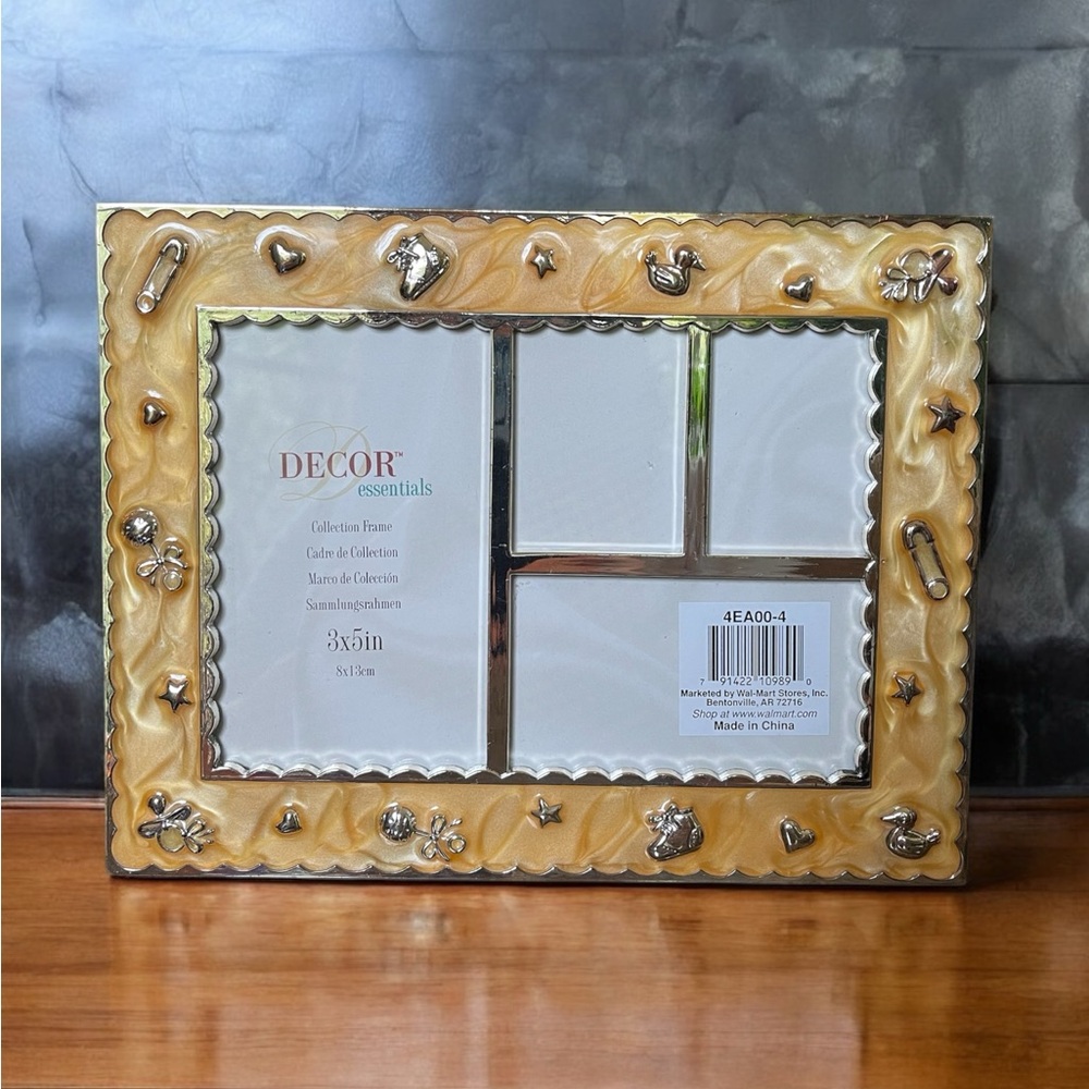 Decor Essentials Yellow Enamel w/Silver Tone Metal Nursery Frame - Hold 4 Photos